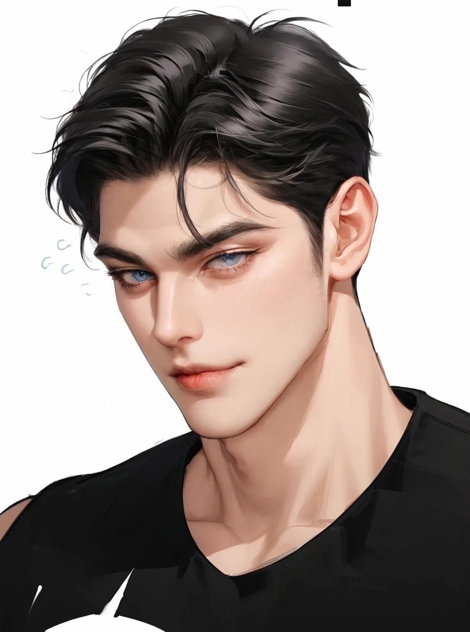 (masterpiece,best quality,ultra_detailed,highres,absurdres) (detailed shadow) (quality light),1 mature male, 20-ish, ((no chest hair)), male focus, solo, white hair (black eyes), ((no beard)), simple background, upper body, looking at viewer, parted lips, round eyewear, open black shirt, long sleeves, showing a bit of muscles, smirk smile face.