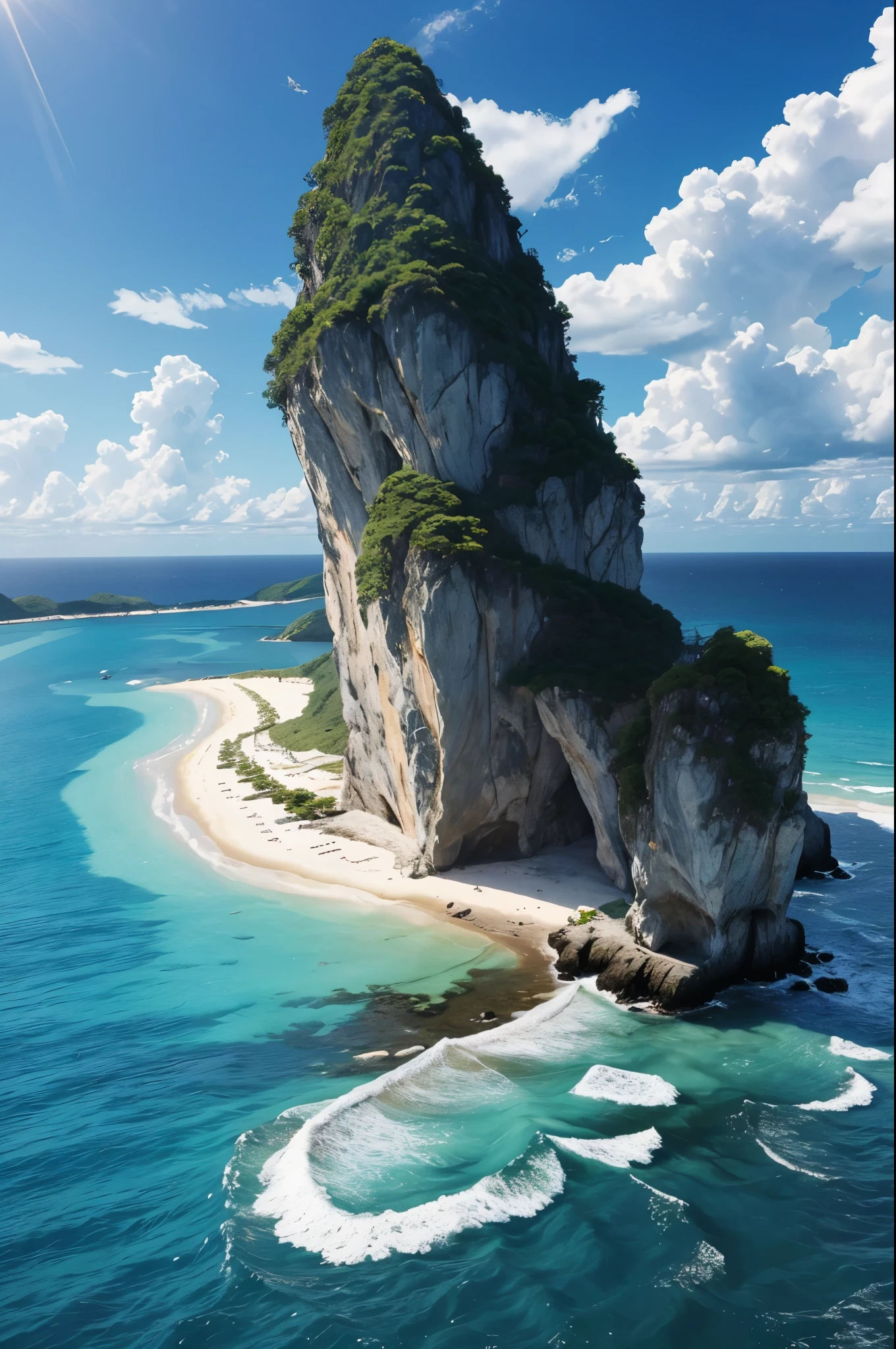 8K,超美people(Like the real thing), Blue sky and white clouds with warm sunshine, Smiling and gazing into the distance, The fine grains of sand on the beach sparkle in gold., The wind is accompanied by small waves. The distant island is surrounded by greenery, sexy, Her stunning beauty is like a ray of light, Captivating the whole of heaven and earth. . The beach dream scene will be more realistic for the audience., people々Make people feel like they're there, Enjoy the beauty,The perfect angle、Professional quality high resolution、Perfect contrast、Perfect lighting、Perfect composition、Perfect Skin、Perfect Fingers、Perfect breasts、Perfect Hair、Perfect Face、Realistic facial features,masterpiece,Photorealistic RAW photos,Bright colors,Rich colors,50mm lens,Nikon D850,super highest quality,Slim figure,Perfect body line,Perfect hand shape,Anatomical body balance,Highly detailed face,Highly detailed eyes,Beautiful Lips,Excellent light particles,Cinema Lighting,Makeup,Ultra-high resolution,Ultra-Realistic Skin,Close-up,