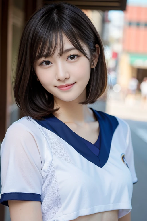 8k、highest quality、Very detailed、High resolution、8k、cute japanese college student、21 years old、非常にDetailed face、Attention to detail、double eyelid、Beautiful thin nose、Sharp focus:1.2、Beautiful woman:1.4、(Chestnut Hair,short hair, ),(Detailed faceの特徴)、Brunette's eyes、Natural Bangs、White skin、 C cup breasts、highest quality、masterpiece、(Realistic photos:1.4)、Very detailedに、Professionally lit smile、(Looking at the camera with a cute expression)、Fair skin、Beautiful Skin、Detailed face、Natural Bangs、Arched eyebrows、Groomed eyebrows、Cute Smile、Cute Japanese Woman、Cute 24 year old beauty、Beautiful and elegant face、Cute face、Natural Bangs、Arched eyebrows、Groomed eyebrows、Beautiful thin nose、Beautiful Skin、Medium Bob Hair、Natural Bangs、Slim face、Slender figure、Beautiful clavicle、belly button、美しいbelly button、Beautiful waistline、Beautiful curves、Bright lighting、Professional Lighting、Smooth lighting、One person is standing、((Sports uniforms)), ((Sportswear))、Cycling Jersey, タイトなSportswear、(bicycle)、Lighting from the front、Lighting the face、A kind smile、Cute pose、