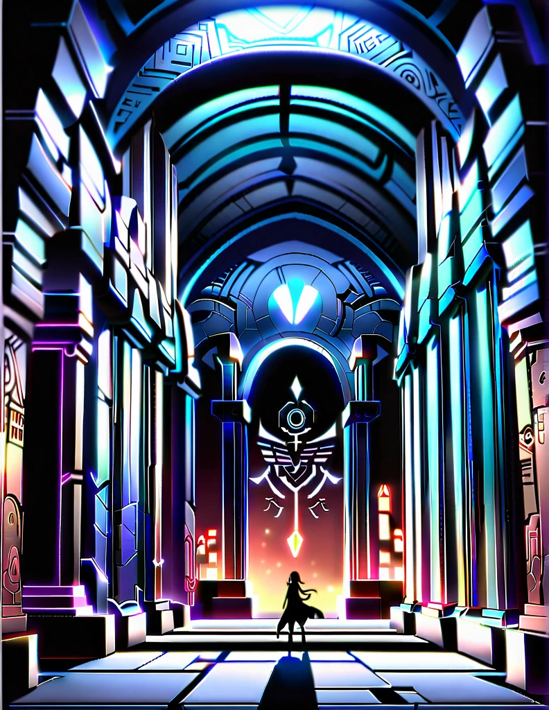 Dark Fantasy Art, The ancient underground city spreads like a dark and silent labyrinth. Its stone corridors and chambers seem to be filled with the souls of its former inhabitants. Mysterious hieroglyphs are etched into the walls, telling the history of the empire of the dead. This is a place where time stands still, beckoning visitors to a distant past, dark, moody, dark fantasy style, anime style, key visual, vibrant, studio anime, highly detailed