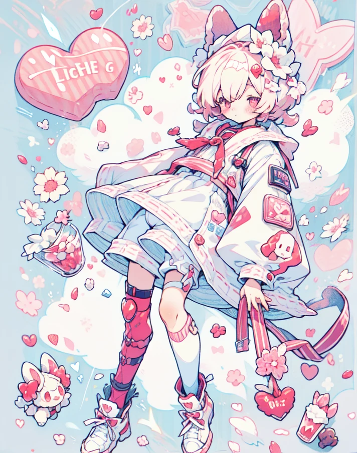 Shota Shota stuffed animal rabbit jersey shorts white jersey light hair pink eyes high quality high resolution lively cute flowers knee braces scar curtains background red ribbon covered in milk strawberries scattered love boy alone strawberry milk strawberry milk