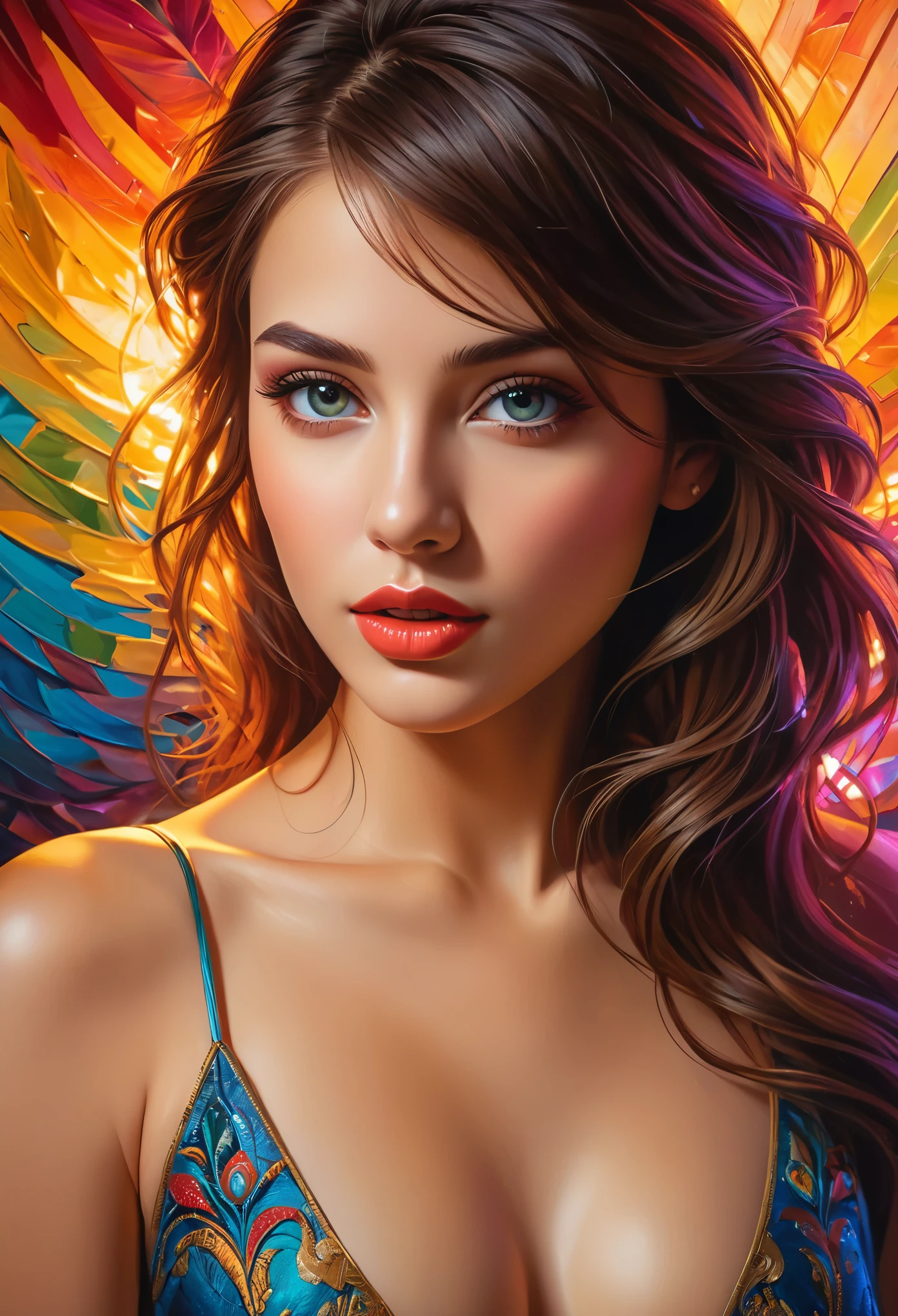 (highest quality,4K,8k,High resolution,masterpiece:1.2),Very detailed,(Realistic,photoRealistic,photo-Realistic:1.37),detailed figure, vibrant colors, intense lighting effects. Here is the prompt for the given theme:
"A beautiful girl with detailed facial features, including beautiful eyes, a delicate nose, and alluring lips. She is the centerpiece of the artwork, exuding an erotic vibe. The artwork showcases a high level of detail, providing an ultra-detailed depiction of the girl's figure. The colors used in the artwork are vibrant and lively, creating a visually captivating effect. The lighting effects in the artwork are intense and dramatic, adding depth and dimension to the overall composition. The medium used to create the artwork is a combination of digital illustration and sensual fine art painting. The overall image quality is of the highest caliber, with a resolution of 4k or 8k, and it possesses a realistic and photorealistic aesthetic, capturing every intricate detail of the girl's form and creating a masterpiece that is visually stunning. The color palette used in the artwork is rich and diverse, incorporating a wide range of seductive hues. The lighting in the artwork is carefully designed to accentuate the girl's features and create a mesmerizing atmosphere. The artwork portrays an erotic scene that can be both sensual and captivating, invoking strong emotions in the viewer. The overall composition is balanced and harmonious, with a focus on the girl's allure and captivating presence. This artwork showcases the beauty and allure of the female form in a distinctive and eye-catching manner."