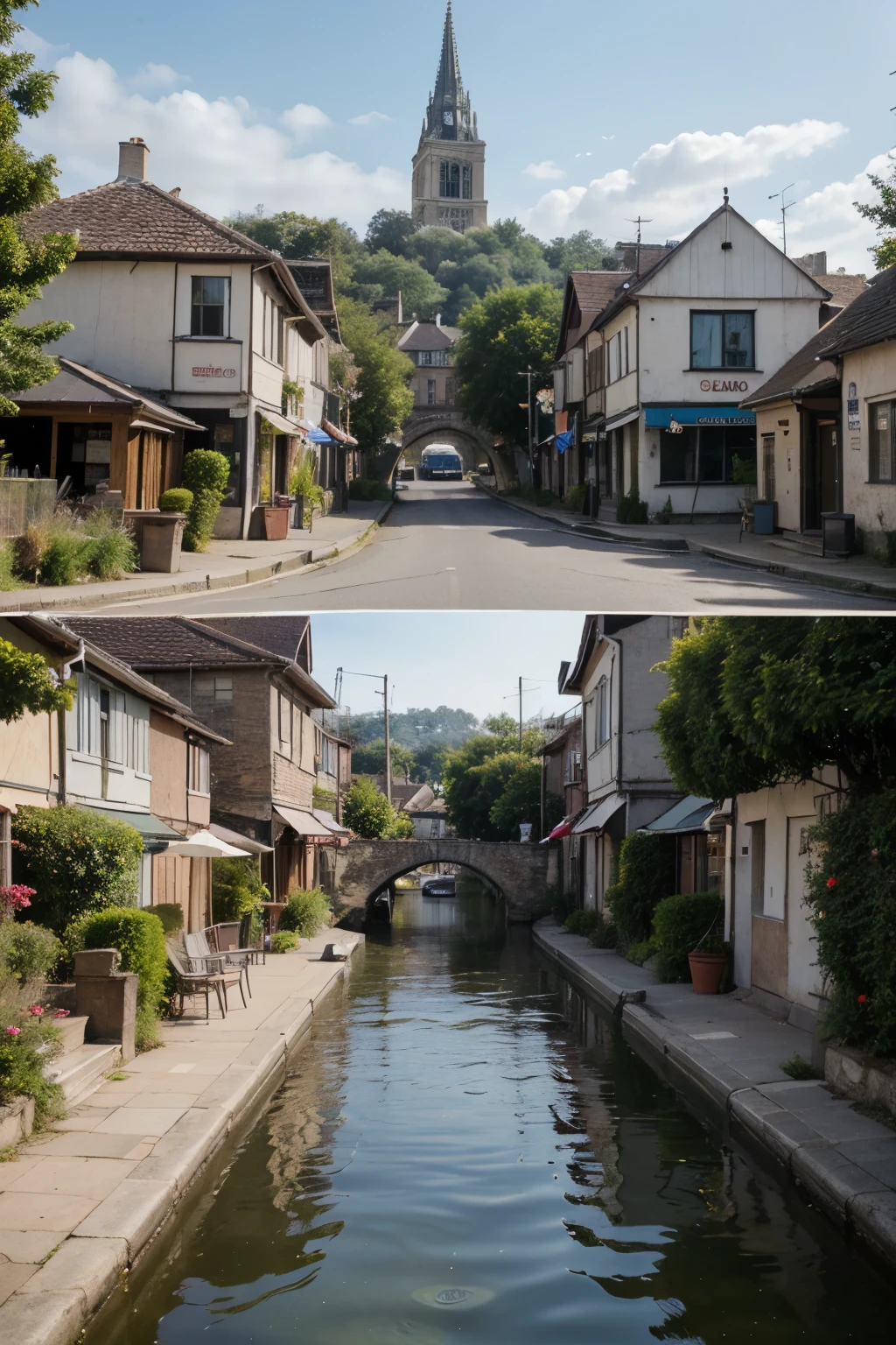 ((best quality)), ((masterpiece)), (detailed), Blend a scene of a City & village showing the difference of a life style