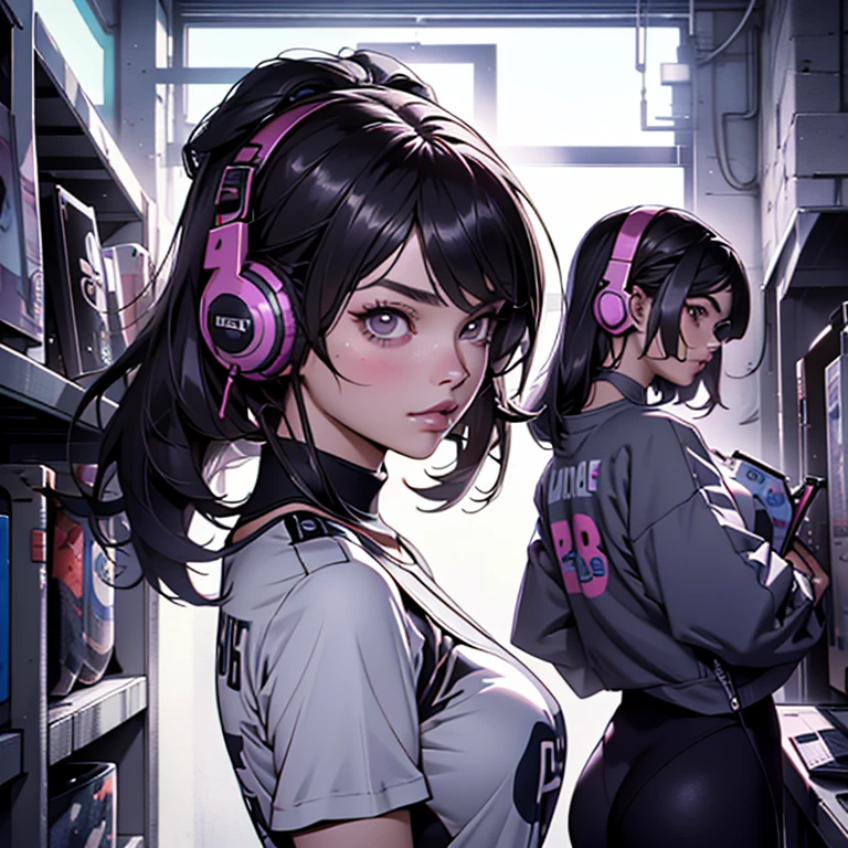 a woman posing for a picture in a gym, vektroid, lucy hale, the ultimate gigachad, in tshirt, anime best girl, 🧒 📸 🎨, poggers, ayan nag, aesthetic!!!!!!!, headphones, discord profile picture, sfw, julia fuentes, real photo, motu, solid anatomy, photo print, by Randy Vargas