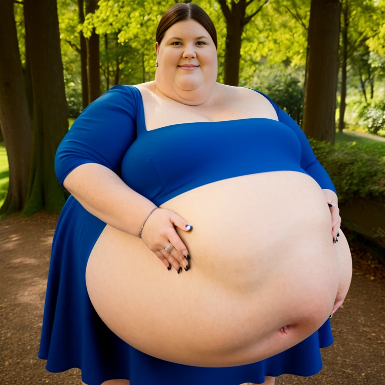 Extremely Hyperpregnant English woman with huge belly wearing a dress