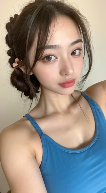 ((highest quality, 8k, masterpiece :1.3)), One girl, Beautiful woman with slim abdominal muscles :1.3, Imada Mio style,(Random Hairstyles :1.2), Oversized tank top :1.2, Highly detailed face, Fine grain, double eyelid, Underarm