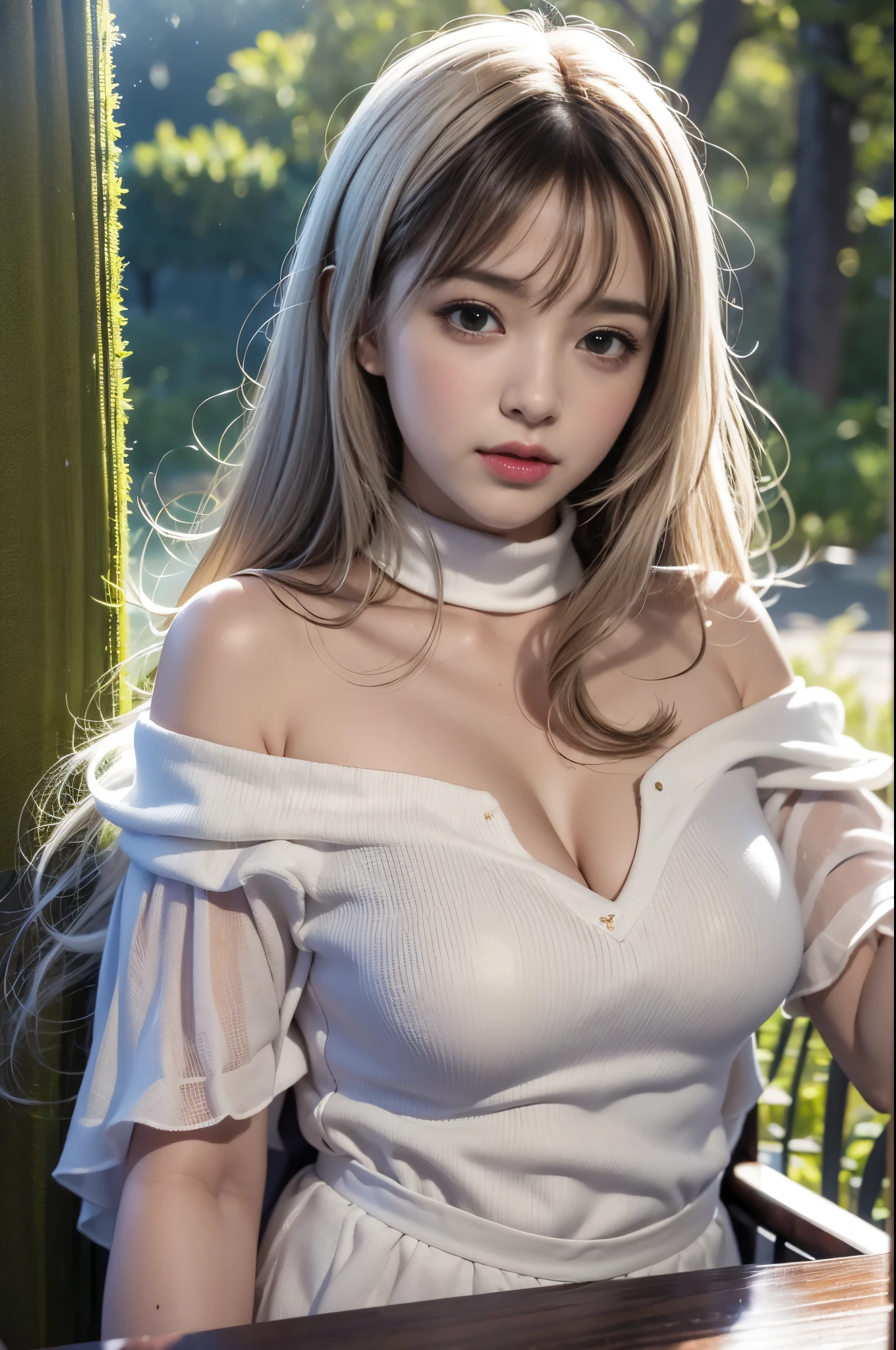 (古城のベンチにSitting女の子),Bright expression、Young and shiny white glossy skin、Best Look Rondo Reflective Light、(Shiny bright golden white hair,)、Shiny beautiful bangs、輝くクリスタルクリアな魅力的な大きな青いeye、A very beautiful and lovely  girl,緻密で美しいeye, Beautiful and detailed nose,(( whole body:1.5)),eye元を強調するメイク、,(A woman like Joan of Arc)、Royal Style，Comic book style, , Scattered under the surface, Gorgeous details, Nature background, Super huge breasts, ((Cinematic)), Dramatic lighting, Tabletop、((Sheer off-the-shoulder white shirt dress:1.4))、(Loosening perm:1.4)、1 girl、((Long Bob Hair:1.3))、Ultra Realistic 8k CG, 絵に描いたようなperfection顔, perfection, clean, Tabletop, Professional artwork, Famous works, perfection顔, Beautiful Face, 美しいeye, ((perfection女性の体)), alone,(Immersive atmosphere, Chiaroscuro:1.5,Bright light:1.2,Bright lighting),(blush:0.5),Attractive look,Very detailed_eye,Thick thighs,big,Beautifully detailed backgrounds,Written boundary depth,Realistic:1.3, Long Shot,Sitting, whole body, (Zhou Haoguang:1.3),(Cinematic composition:1.3),(Neon Light:0.1),(Hmph:0.1),Accent lighting, pantyhose,(Old European castles are hazy in the background)