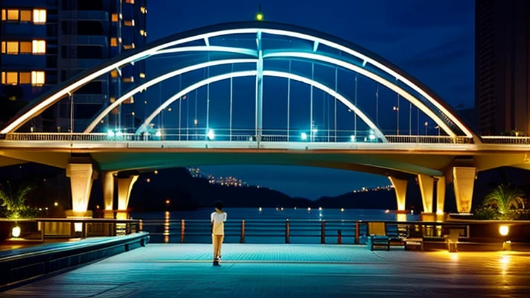 Night view　relax　bridge　Waterfront　hotel lobby
