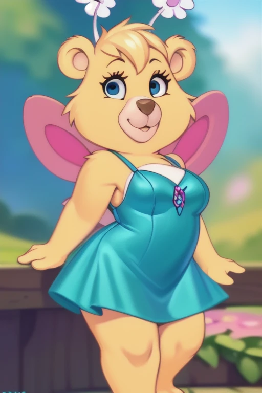 butterbear, bear, antennae_(anatomy), insect_wings, short stack, breasts, fancy cocktail dress, cocktail in hand, blue eyes, looking at viewer, 3 toes , showing feet, uploaded on e621, (detailed background, depth of field), (intricate:1.1), (high detail:1.2), (soft focus), (masterpiece, best quality, 8k, 4k, shaded, absurd res), by Chunie, by CyanCapsule, by Hallogreen by wuzzletodd, by Panda Jenn,
