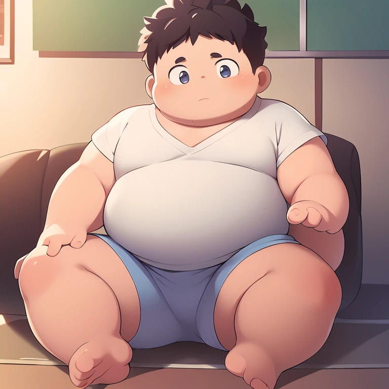 alone，male，chubby，Shirtless， alone， detailed， high resolution，， masterpiece，Excessive obesity，Obesity in the extremities，overweight，junpei，人 naked, penis, (ejaculation) happy, bed, 