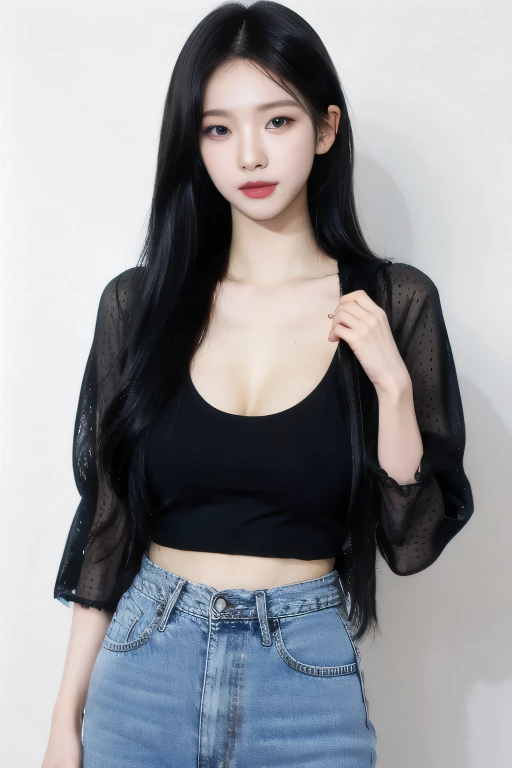 People Girls,alone, Denim pants, White Shirt, Big Breasts, Simple Background,Nipples, See-through