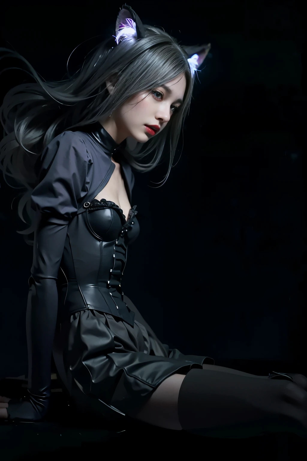 (8k, 4K, highest quality, High resolution, 超High resolution:1.1), (masterpiece, Realistic, photo-Realistic:1.1), One girl, face, close, Twin tails, Blonde, Iris, Red lips, (Look at the audience:2),Absurd long hair,Light silver hair color,Purple Eye