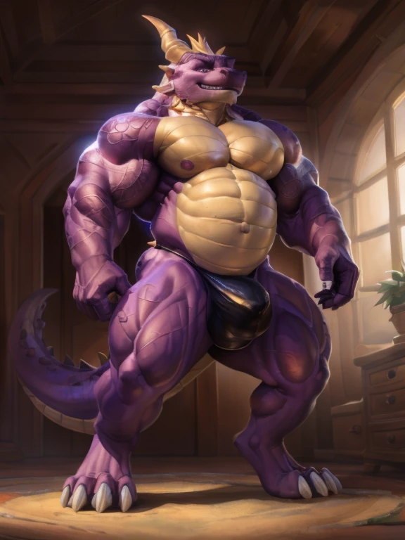 Nsfw, explicit content, high resolution,  beautiful details, beautiful eyes, depth of field, solo focus, detailed background, high quality, good lighting, high res, ((masterpiece)), 8k, depth of field, ray tracing, detailed background, great lighting, detailed lighting, [cinematic lighting], [backlighting], [detailed ambient light], [sharp focus], solo,
Adult Spyro, detailed scales, anthro dragon, muscular male, 1.2, heavyweight, muscular, muscle, big muscles, (long thick spiked dragon tail), masculine, daddy, digitigrade, chubby, thick, wide body, nipples, aroused,
by rakisha, by zackary911, by chunie, by meesh, by kiyosan, by sigma x, by darkgem, by spectrumshift, bonifasko, (massive bulge, swollen bulge), low angle