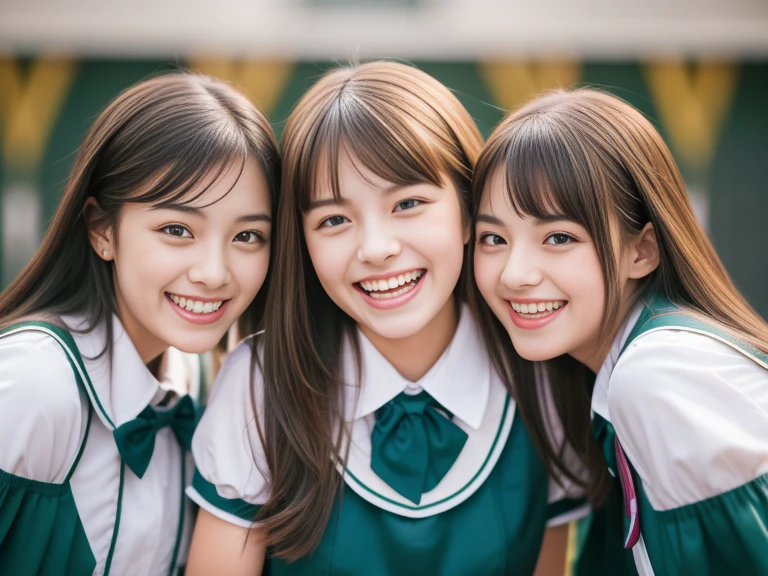 Five Girls, Beautiful Face, Great face and eyes, delicate, (highest quality:1.4), (Very detailed), (extremely detailed Beautiful Face), (Princess Haircut Style), かわいいsmile, Brown eyes, (Very detailedBeautiful Face), (Short-sleeved uniform:1.3), (Very detailed CG 統合 8k 壁紙), Very detailed, High-resolution RAW color photos, Professional photography, Realistic portraits, evening, Very high resolution, smile, Modern, trend, fashionable, Group photo of high school girls, Face close-up, (School, classroom, Laughter, Laughter:1.5), (Laughter, Laughter:1.5), My friends are laughing out loud,