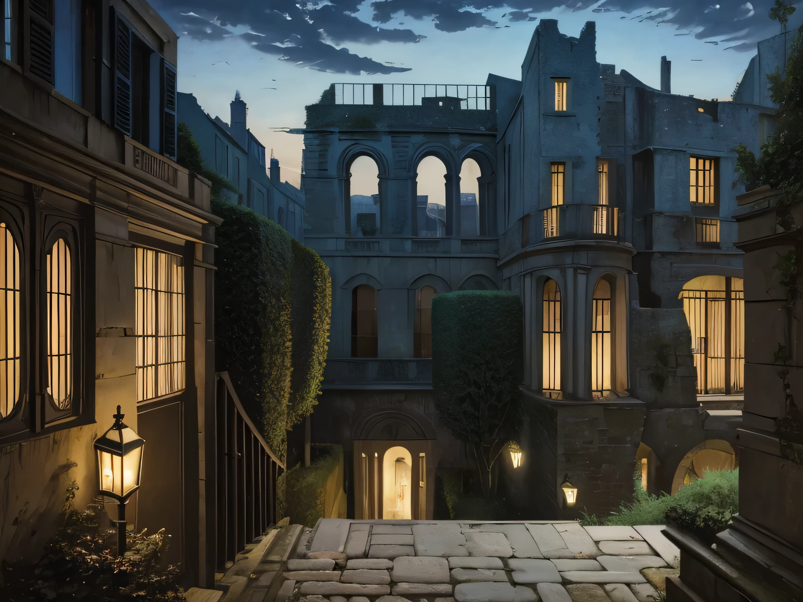 Paul Delvaux, George de Chirico, Magritte, Escher, surrealism, detailed, woman, night time, Ruins,