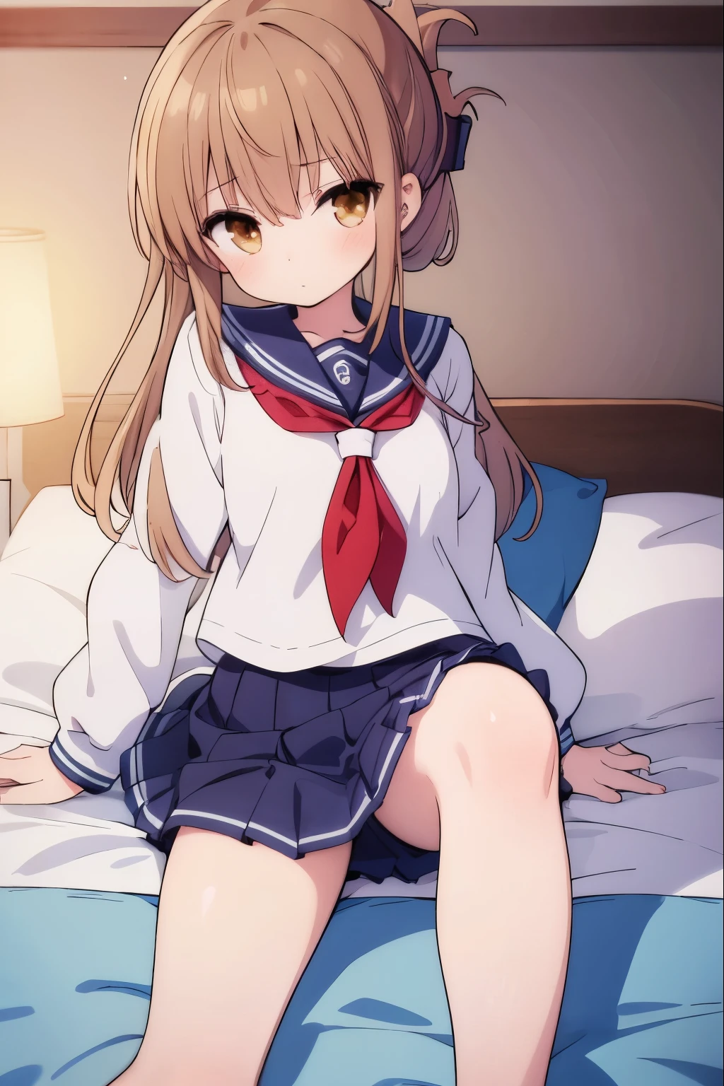 (masterpiece, best quality:1.2),illustration,8k,hd,1girl,solo,upper body,(portrait:1.2),brown_hair,folded_ponytail,brown_eyes,serafuku,long_hair,school_uniform,skirt,pleated_skirt,