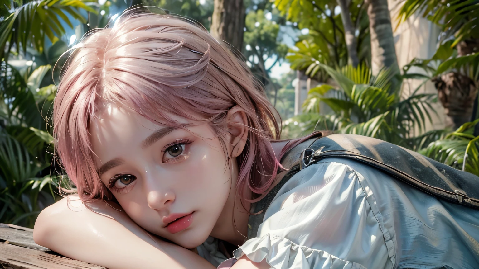 (8k, highest quality, masterpiece: 1.4), Very detailed, highest quality, Ultra-high resolution, Written boundary depth,(Realistic:1.4,RAW shooting,)Ultra-Realistic Capture,(Very detailed,High definition 16K), cute, girl, short hair, Pink Hair, camera