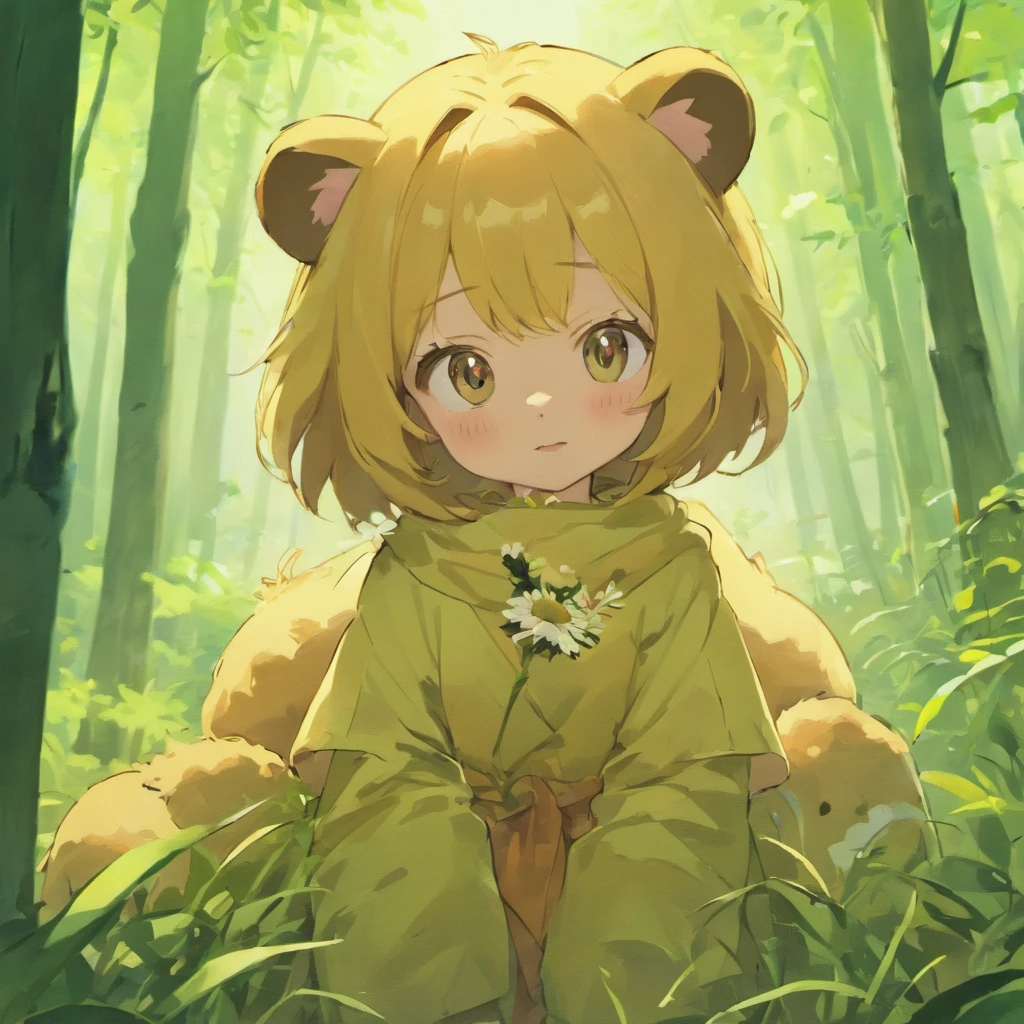 The bear eating honey,Close-up of the bear,Foraging in the forest,Soft grass,Surrounded by flowers,, Anime style, hyper HD, retinas, Masterpiece, Anatomically correct, Textured skin, High details, Super detail, High quality, Best quality, A high resolution, 16k
