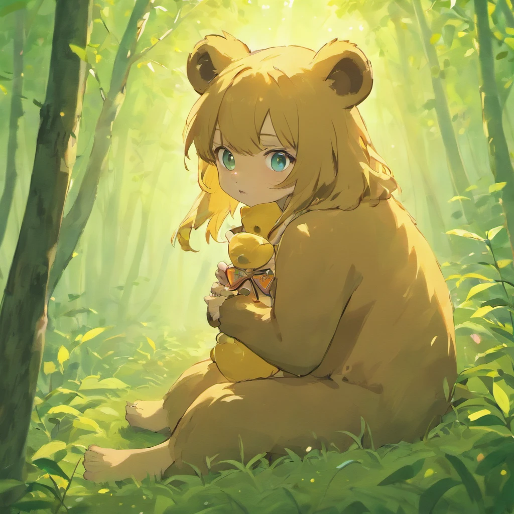 The bear eating honey，Close-up of the bear，Foraging in the forest，Soft grass，Surrounded by flowers，, Anime style, hyper HD, retinas, Masterpiece, Anatomically correct, Textured skin, High details, Super detail, High quality, Best quality, A high resolution, 16k