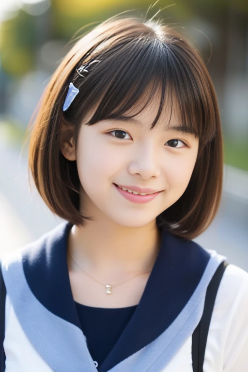17-year-old girl, smile, Short fine hair, Cute hairpin,high school girl
