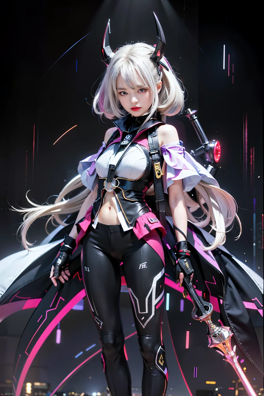 (8k, 4K, highest quality, High resolution, 超High resolution:1.1), (masterpiece, Realistic, photo-Realistic:1.1), One girl, face, close, Twin tails, Blonde, Iris, Red lips, (Look at the audience:2),Absurd long hair,Light silver hair color,Purple Eye