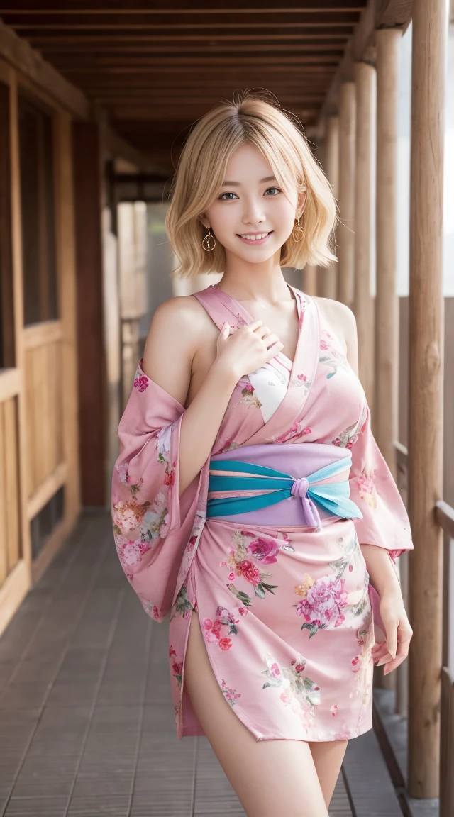 flying debris、highest quality、An illustration、highest quality、got it、High resolution、8k wallpaper、Perfect dynamic composition、(((Ezvian Everywhere)))、((From below))、Beautiful and cute 20 year old girl、Beautiful face in every detail、Delicate and cute eyes、Fine skin、Red cheeks.、shy、(Semi-short hair:1.3)、(wavy blonde hair)、Small breasts、Bold sexy pose、smile、Small breasts、Between the legs、Small Ass、Thin butt、Generated on the eaves.、Narrow shoulders、wavy blonde hair、blonde、Heart-shaped earrings、smile、、Gold Bracelets、At the festival、So you can see all the way to your feet、Summer festival、in yukata、Wear a yukata with a large floral pattern、Tie your hair back、Fireworks Festival Venue、