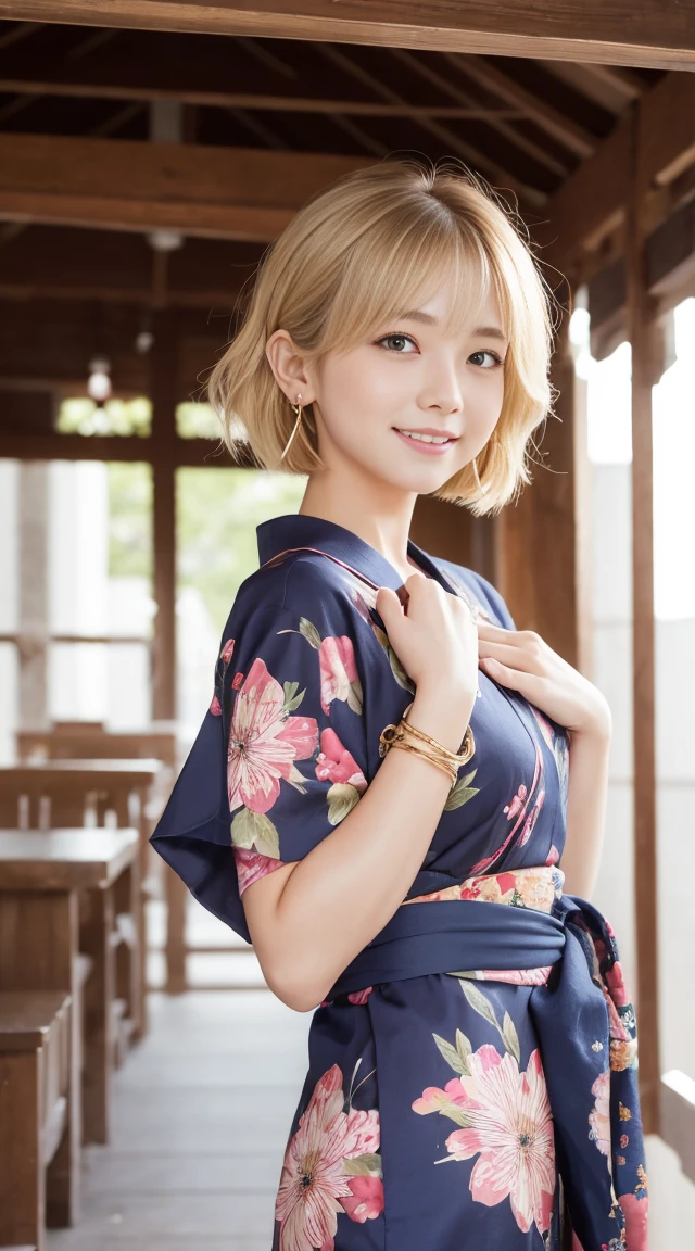 flying debris、highest quality、An illustration、highest quality、got it、High resolution、8k wallpaper、Perfect dynamic composition、(((Ezvian Everywhere)))、((From below))、Beautiful and cute 20 year old girl、Beautiful face in every detail、Delicate and cute eyes、Fine skin、Red cheeks.、shy、(Semi-short hair:1.3)、(wavy blonde hair)、Small breasts、Bold sexy pose、smile、Small breasts、Between the legs、Small Ass、Thin butt、Generated on the eaves.、Narrow shoulders、wavy blonde hair、blonde、Heart-shaped earrings、smile、、Gold Bracelets、At the festival、So you can see all the way to your feet、Summer festival、in yukata、Wear a yukata with a large floral pattern、Tie your hair back、Fireworks Festival Venue、