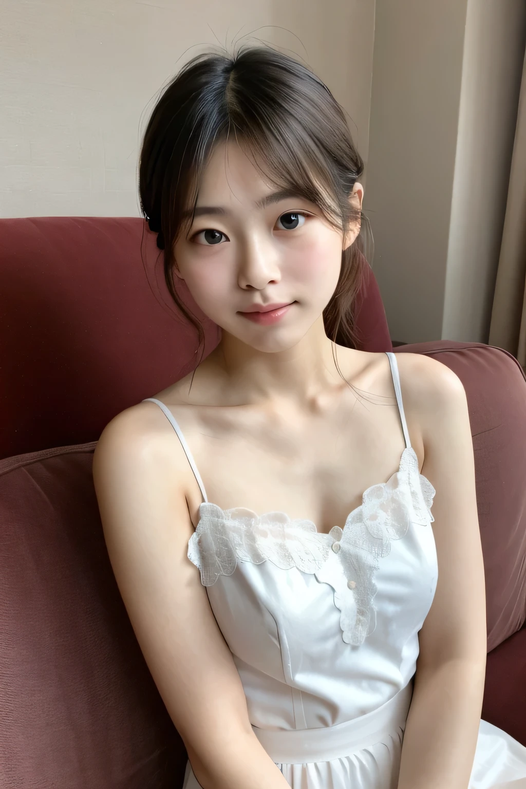 photograph,Highest quality,Japanese,Perfect Face,delicate,Upper Body, Face,sofa