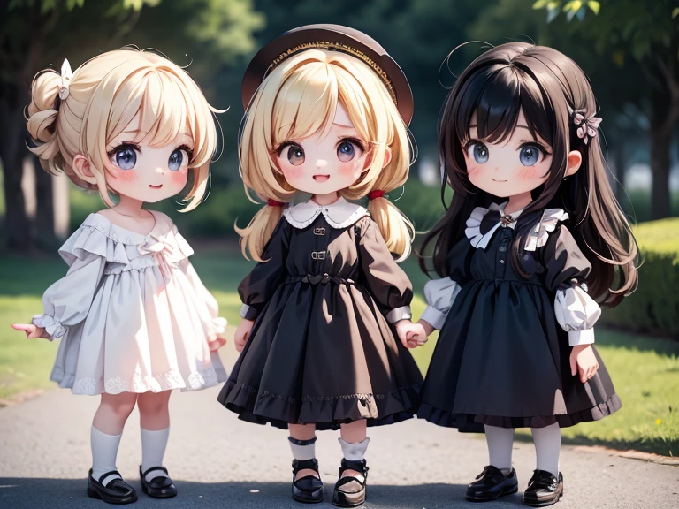 Twin sisters, Different hairstyle, Different hair colors, Different iris colors, The costumes are different,