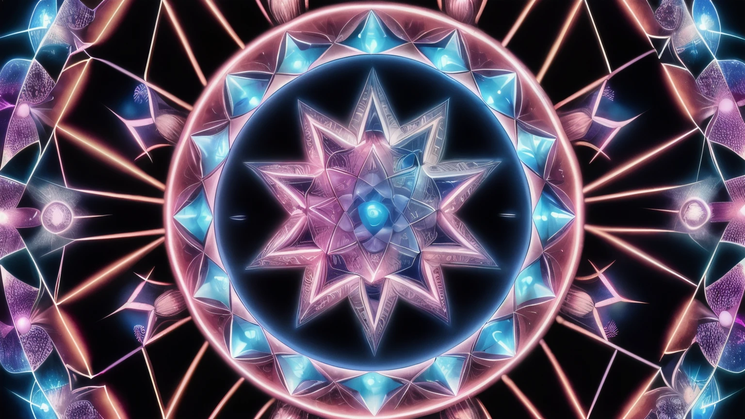 a circular image of a star with a blue center surrounded by stars, geometry and astrology, astral appearance, sacred geometry, intricate galactic designs, sacred fractal structures, epic shamanic dmt art, galactic dmt entity, visionary art style, overlaid sacred geometry, mystical cosmic messenger, mind-boggling cosmic geometry, fractal sacred geometry, humanity like cosmic structure, 8k,hight quality