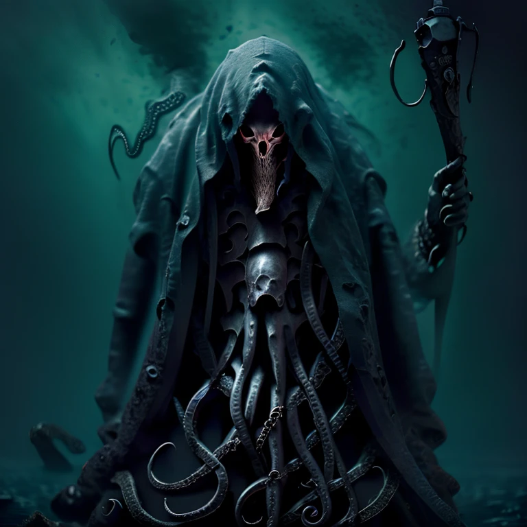 zrpgstyle, dark yellow eldritch masked cultist, creature with tentacles, midnight moonlight backlight (masterpiece:1.2) (illustration:1.2) (best quality) (detailed) (intricate) (8k) (HDR) (wallpaper) (cinematic lighting) (sharp focus)