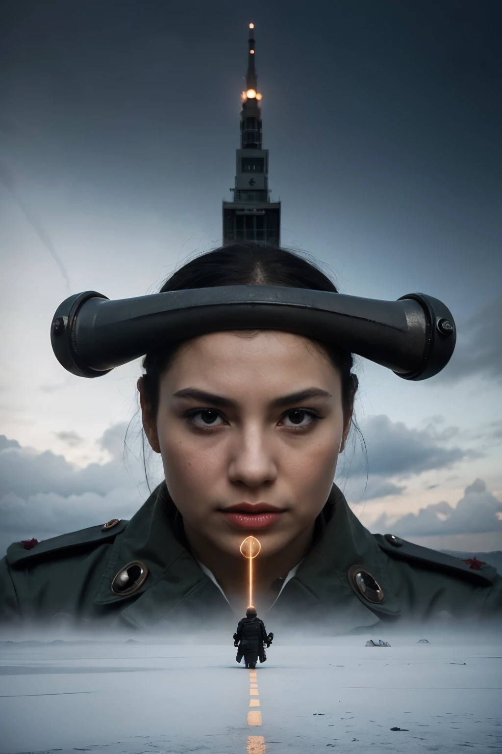 Create an image that represents totalitarian regimes, puxada para tons escuros 