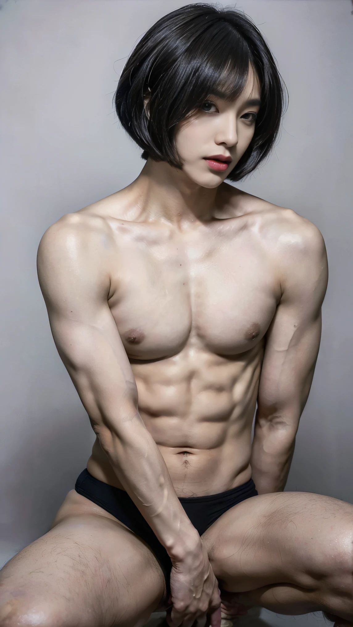 Realistic photos, 8k,Crouching,body is male,A woman with a beautiful face,,(((Bob cut ladyboy,transgender,otokonoko,Male chest,No bulge in the chest))),((Full body view,Flat Chest,Very muscular,Body fat percentage10％,Muscles like athletes,Macho,massive)),(((I&#39;m in the garbage dump,Homeless,beggar,Pale face,It is dirty,Bad smell,dirty,odor,Homeless,Depraved,Handsome young Korean ladyboy with bob cut))),((Scavenging through trash)),(((Very big eyes,Expressionless,looking at the camera,Frowning))),(Ultra-realistic), (High resolution), (8k), (Very detailed), (Best Illustration), (Beautiful fine details), (highest quality), (Super detailed), (masterpiece), (Detailed face), ,alone,Black hair bob cut,(((A girl with makeup on her face,The body is a perfect man))), Dirty black hoodie,Transgender,Korean,kpop,