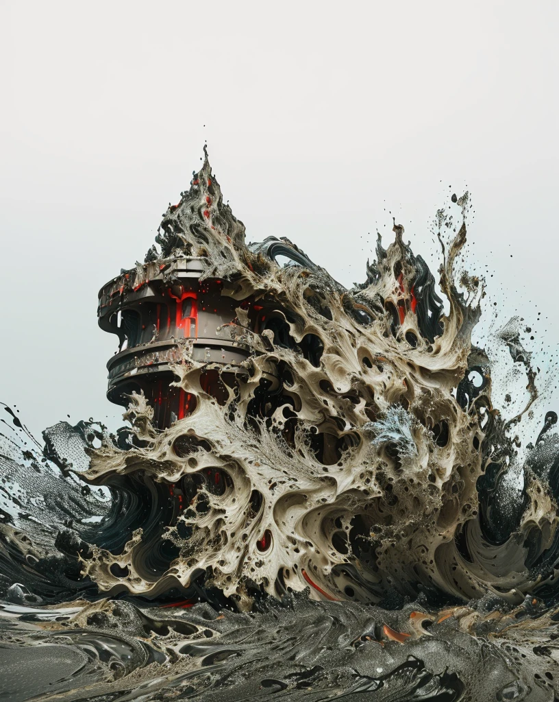 There is a very large red object in the middle of a dark background, 3 d Fluid simulation render, chaotic swirling ferrofluids, rendered in houdini, houdini Fluid simulation, Epic 3D Abstract Model, Fluid simulation in houdini, Fluid simulation, rendered in maya and houdini, rendered, black Fluid simulation, intricate artwork. Octane render