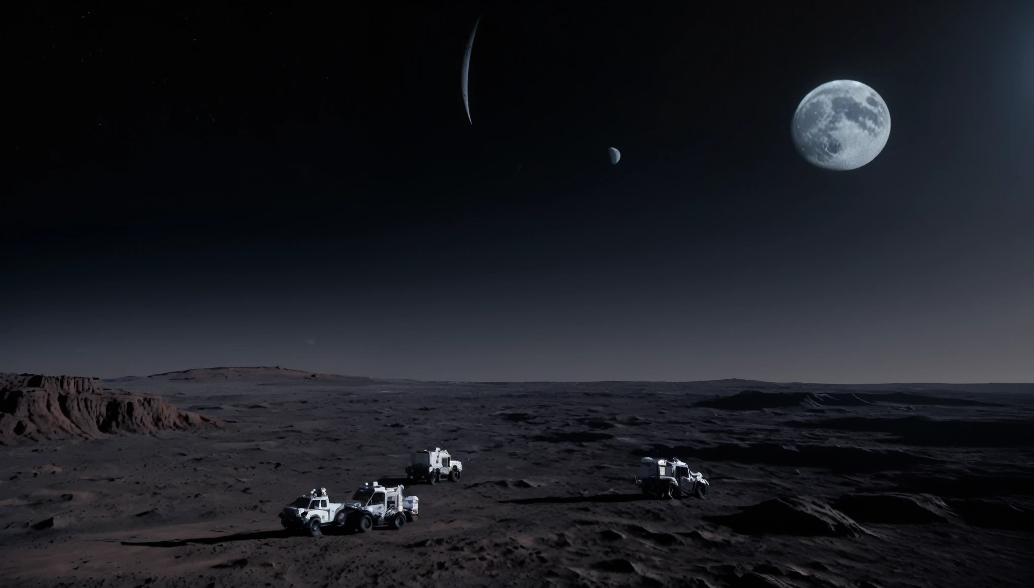 《Interstellar》picture of。There are astronauts。There are spaceships and temples,There is Mars,There is a moon。