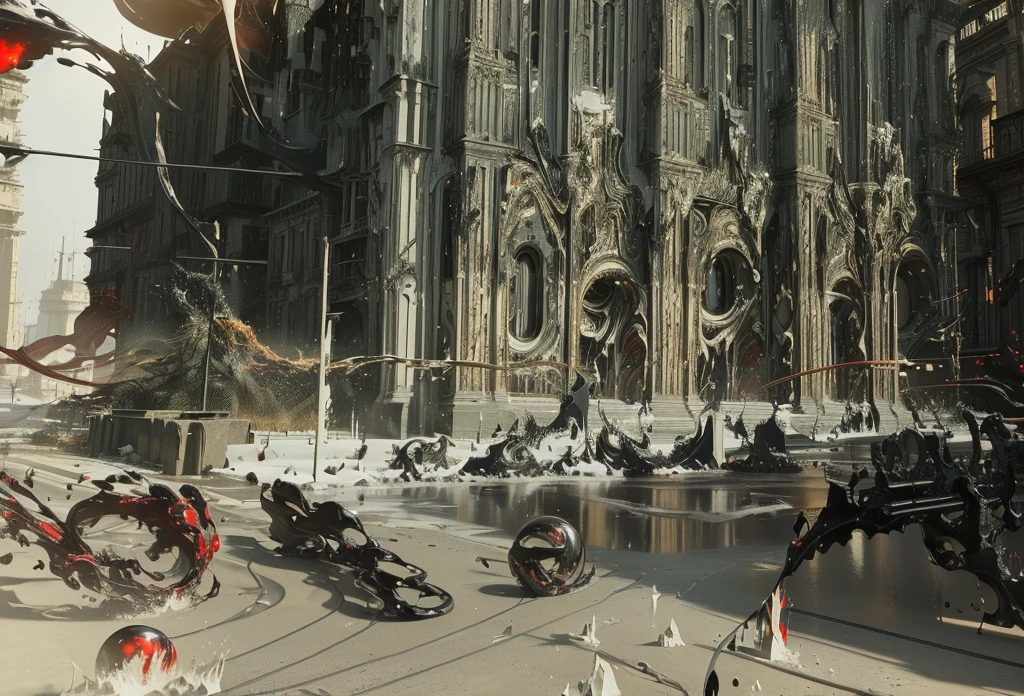 There is a very large red object in the middle of a dark background, 3 d Fluid simulation render, chaotic swirling ferrofluids, rendered in houdini, houdini Fluid simulation, Epic 3D Abstract Model, Fluid simulation in houdini, Fluid simulation, rendered in maya and houdini, rendered, black Fluid simulation, intricate artwork. Octane render
