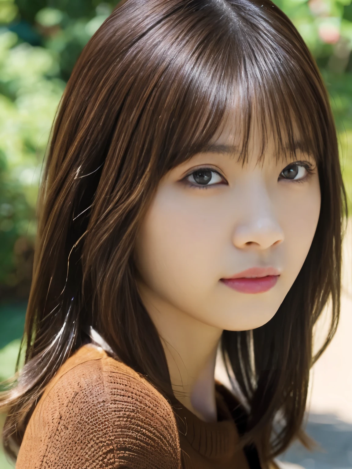 (masterpiece:1.3)、(8k、Photorealistic、Raw photo、highest quality: 1.4)、(1 Japanese girl)、Beautiful Face、(A vivid face)、(Brown Hair:1.5)、(Medium Hair)、Beautiful hairstyle、（One eye is hidden by bangs：1.5）、Realistic brown eyes、Beautiful details、（Realistic Skin）、Beautiful skins、（Black sweater）、Absurd、attractive、Embarrassing、High resolution、Surreal、High definition、Golden Ratio