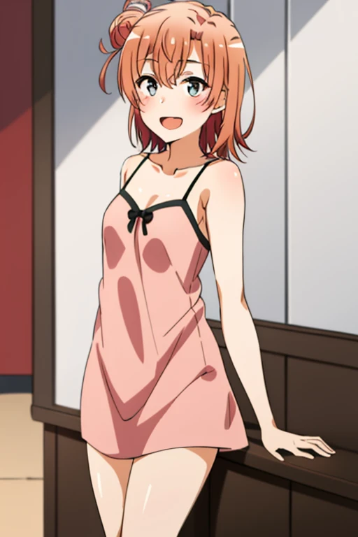 ((highest quality)), ((masterpiece)), (be familiar with), Perfect Face, indoor, Bedroom, Watching the audience,
One woman, Yuigahama Yui,
Open Mouth, Ecstatic expression, blush, smile,
Small breasts, Flat Chest, Young Girl, , , Girl,
Short Hair, Salmon-colored hair, Salmon-colored eyes, Side Pony,
Leg spread,