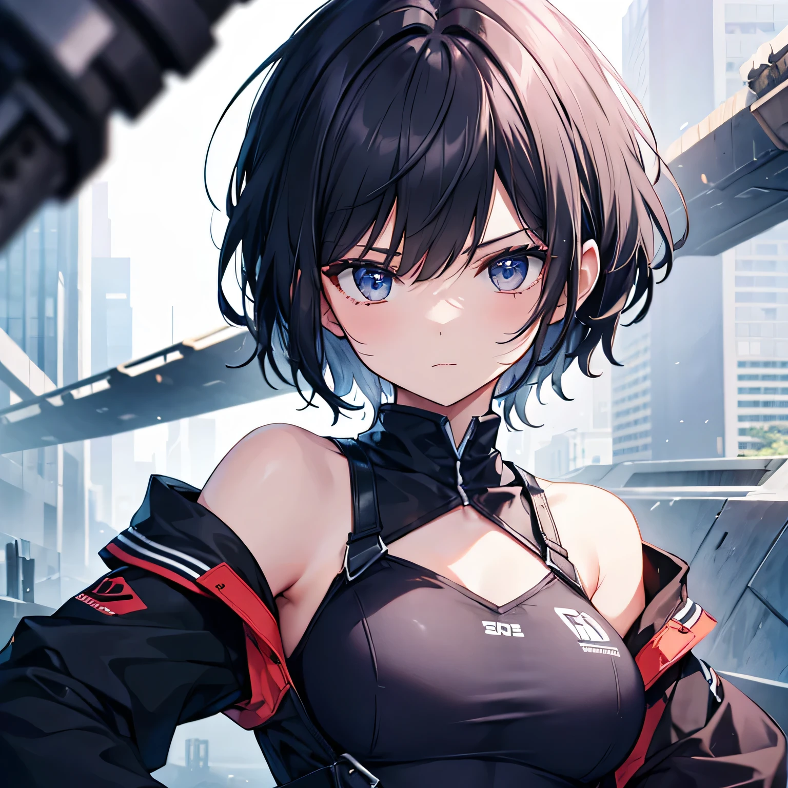 Black short hair,High-tech weapons,beautiful girl,knife,Cold expression