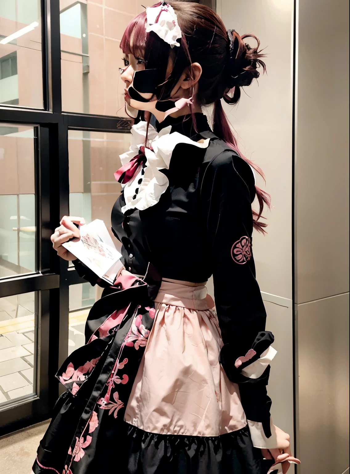Wearing a black dress、Araffe girl with pink hair and ponytail, Anime Girl wearing a black dress, 穿着漂亮裙子的可爱Anime Girl, beautiful anime style, beautiful Anime Girl, Anime Girl cosplay, Wear clothes, Beautiful anime woman, attractive Anime Girl, Anime style, seductive Anime Girl, pretty Anime Girl, anime style. 8k, Anime Girl