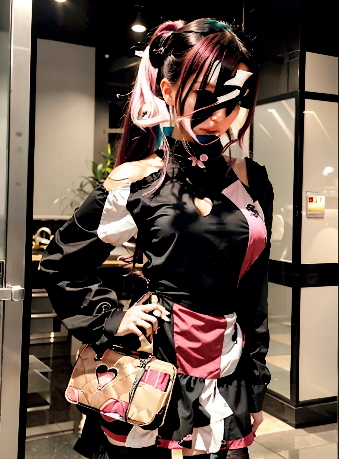 Wearing a black dress、Araffe girl with pink hair and ponytail, Anime Girl wearing a black dress, 穿着漂亮裙子的可爱Anime Girl, beautiful anime style, beautiful Anime Girl, Anime Girl cosplay, Wear clothes, Beautiful anime woman, attractive Anime Girl, Anime style, seductive Anime Girl, pretty Anime Girl, anime style. 8k, Anime Girl