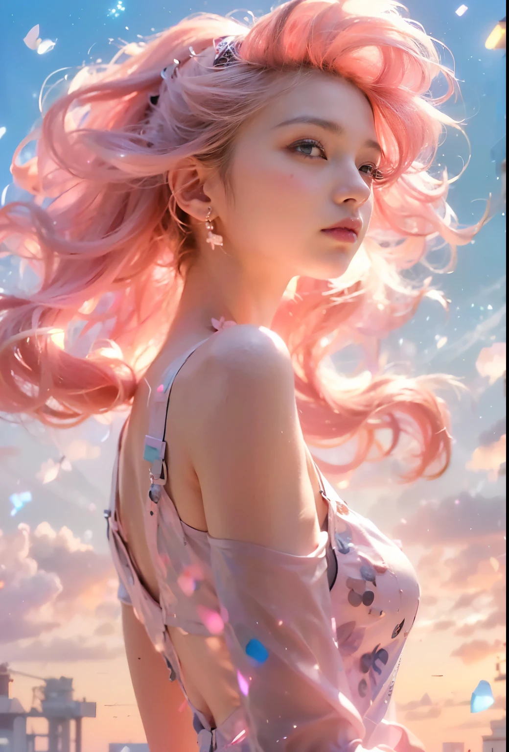 (((masterpiece, highest quality, Very detailed))), (((終わりのないmagic使いの少女, 14 years old, radiating magic))), (((Complex mechanical headgear, A fusion of the intricate mechanical nature of steampunk fashion, the over-the-top gothic fashion and the neon glow of cyberpunk fashion.))), Bust up photo, ((((Very detailedな顔))), (((Very sharp focused eyes))), Very large slitted dark grey eyes that sparkle like jewels. Very long eyelashes, Long vertically curled black hair, Thick bangs, Perfect princess cut, Very gorgeous tiara, (((Perfectly accurate human anatomy))), Long neck, Narrow shoulders, thin and long arms, Small breasts, Very small waist, Very small ass, Long, slender legs, (((Overall accuracy has been dramatically improved, creating Very detailed, Realistic and photo-realistic images)))), (((magic, magic spell light, magic weapon))), Dynamic pose, Cinema Lighting,