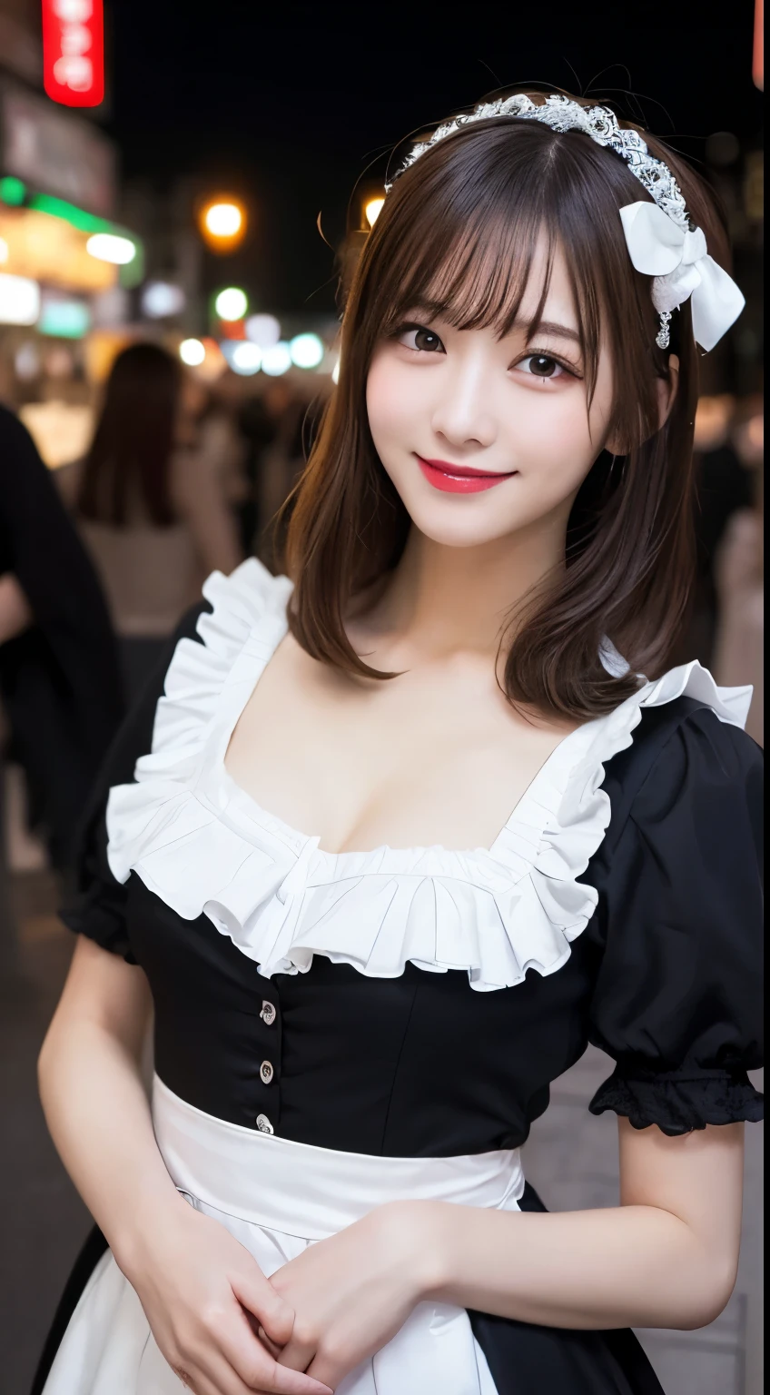 whole body, highest quality, figure, Very detailed, In detail, High resolution, 8k wallpaper, Perfect dynamic composition, Beautiful fine details, ta Fashion,Medium Hair, Center of chest, Natural color lip, Random sexy poses,smile,Tokyo at Night,smile,Cute girlfriend,