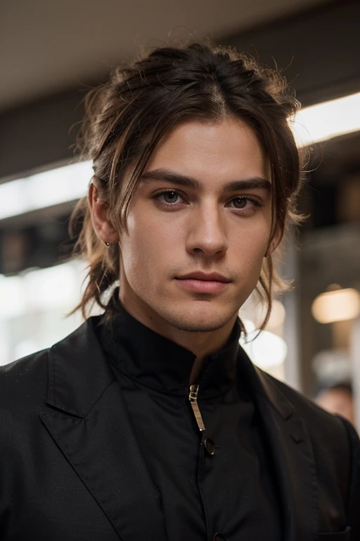 beau blond, Square-chinned, expression homme, yeux noir, riche vêtements classe, puissant, charismatique, regard profond, presentable