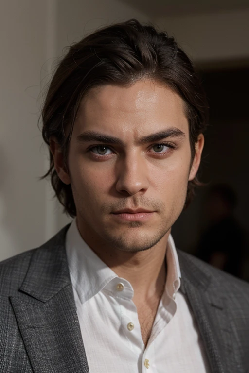 beau blond, Square-chinned, expression homme, yeux noir, riche vêtements classe, puissant, charismatique, regard profond et intimidant, presentable, Very short hair, barbe, homme d'affaire, realisticvision