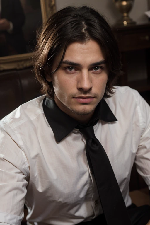 beau blond, Square-chinned, expression homme, yeux noir, riche vêtements classe, fort, puissant, imposant, charismatique, regard profond et intimidant, presentable, Very short hair, barbe, homme d'affaire, realisticvision, cheveux blanche,