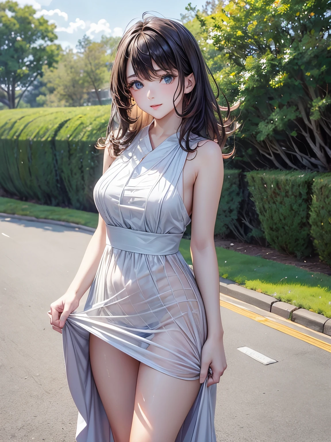 ((highest quality, High resolution, Perfect Pixel, 4K))), One beautiful adult woman, I could see the whole body、(Men's restroom:1.3)、 ((Twin tails, bangs, Brown Hair)), ((Brown eyes, Beautiful eyelashes, Realistic eyes)), ((Detailed face, blush:1.2))、((Smooth texture:0.75, Realistic texture:0.65, Realistic:1.1, Anime CG Style)), Beautiful Anime Women, Beautiful art style, Anime characters,Beautiful and big breasts, Perfect body, Slender body, Beautiful thighs, ((Navy Blue Blazer:1.2), White shirt, Checked Skirt, Red ribbon at neck), Embarrassed smile、close your knees、(Lift up your skirt yourself:1.2), ((Stylish pink satin side-tie panties with lavish embellishments:1.3), (Pink base with white lace panties)), Diagonal side angle, Dynamic Angle, Sexy pose、Perfect Anatomy, Exact number of arms, Exact number of hands