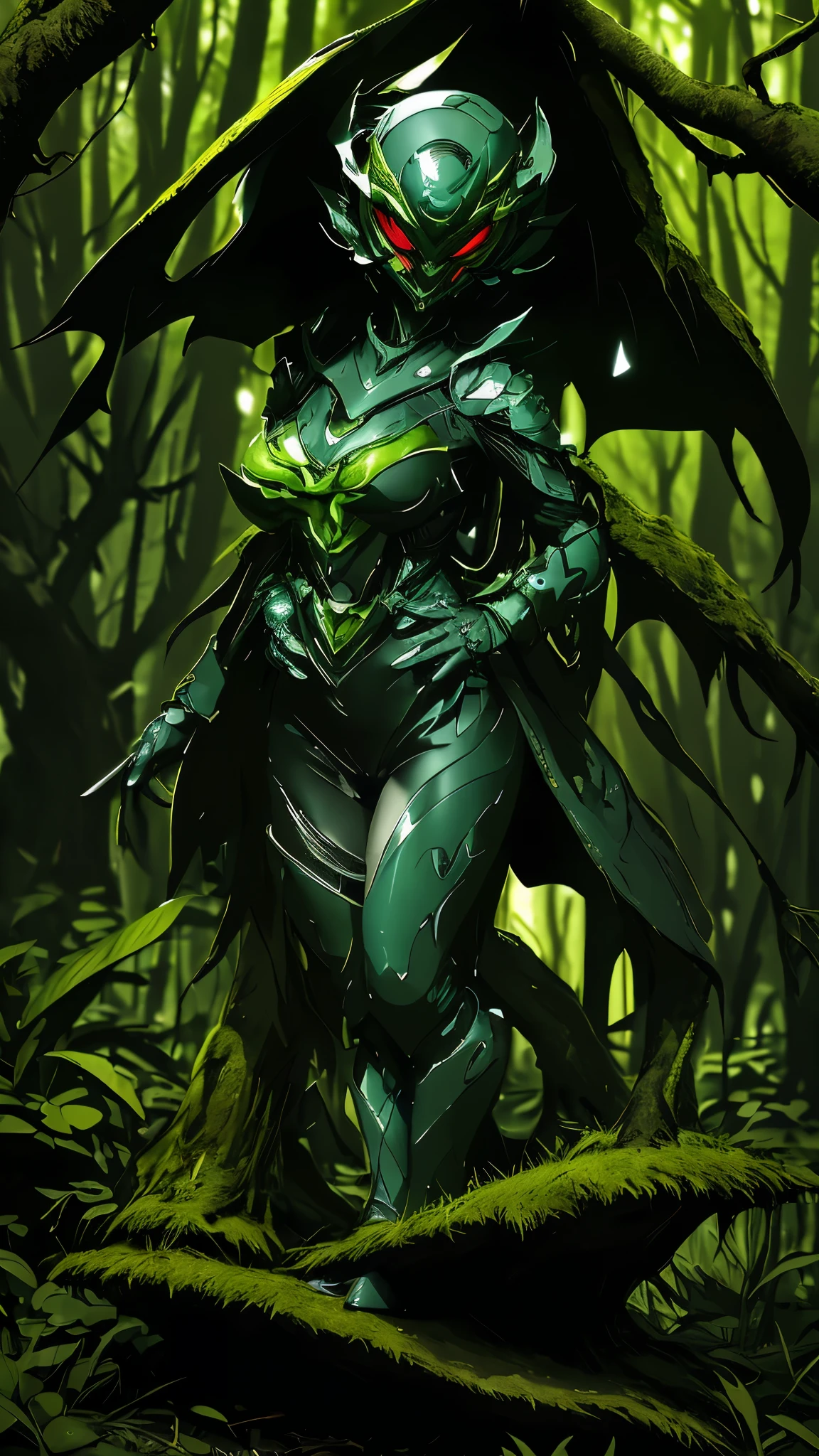 (best quality,highres:1.2),(realistic:1.37),ultra-detailed,a creepy toad,enormous in size,brightly colored,stalks through an ancient forest,tentacle tongue,thick and slimy skin,dark,ominous atmosphere,gloomy shadows,misty fog,gnarled trees,twisted branches,moss-covered rocks,dappled sunlight,unearthly glow,spooky ambiance,dense undergrowth,crunching leaves underfoot,haunting presence,unsettling silence,distant whispers,Cthulhu-like creature,mythical world,mysterious aura, Sentai Ranger, unnerving and seductive, HDR, 8k, absurdres, cinestill 800, sharp focus, add_detail:3 (solo woman) anime, wideshot, widescreen, focus on subject