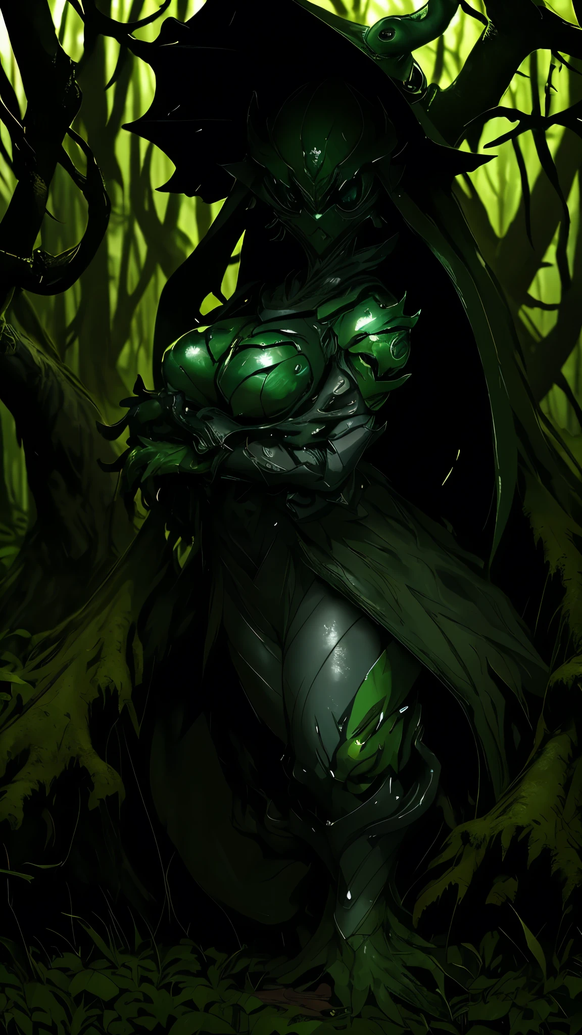 (best quality,highres:1.2),(realistic:1.37),ultra-detailed,a creepy toad,enormous in size,brightly colored,stalks through an ancient forest,tentacle tongue,thick and slimy skin,dark,ominous atmosphere,gloomy shadows,misty fog,gnarled trees,twisted branches,moss-covered rocks,dappled sunlight,unearthly glow,spooky ambiance,dense undergrowth,crunching leaves underfoot,haunting presence,unsettling silence,distant whispers,Cthulhu-like creature,mythical world,mysterious aura, Sentai Ranger, unnerving and seductive, HDR, 8k, absurdres, cinestill 800, sharp focus, add_detail:3 (solo woman) anime, wideshot, widescreen, focus on subject
