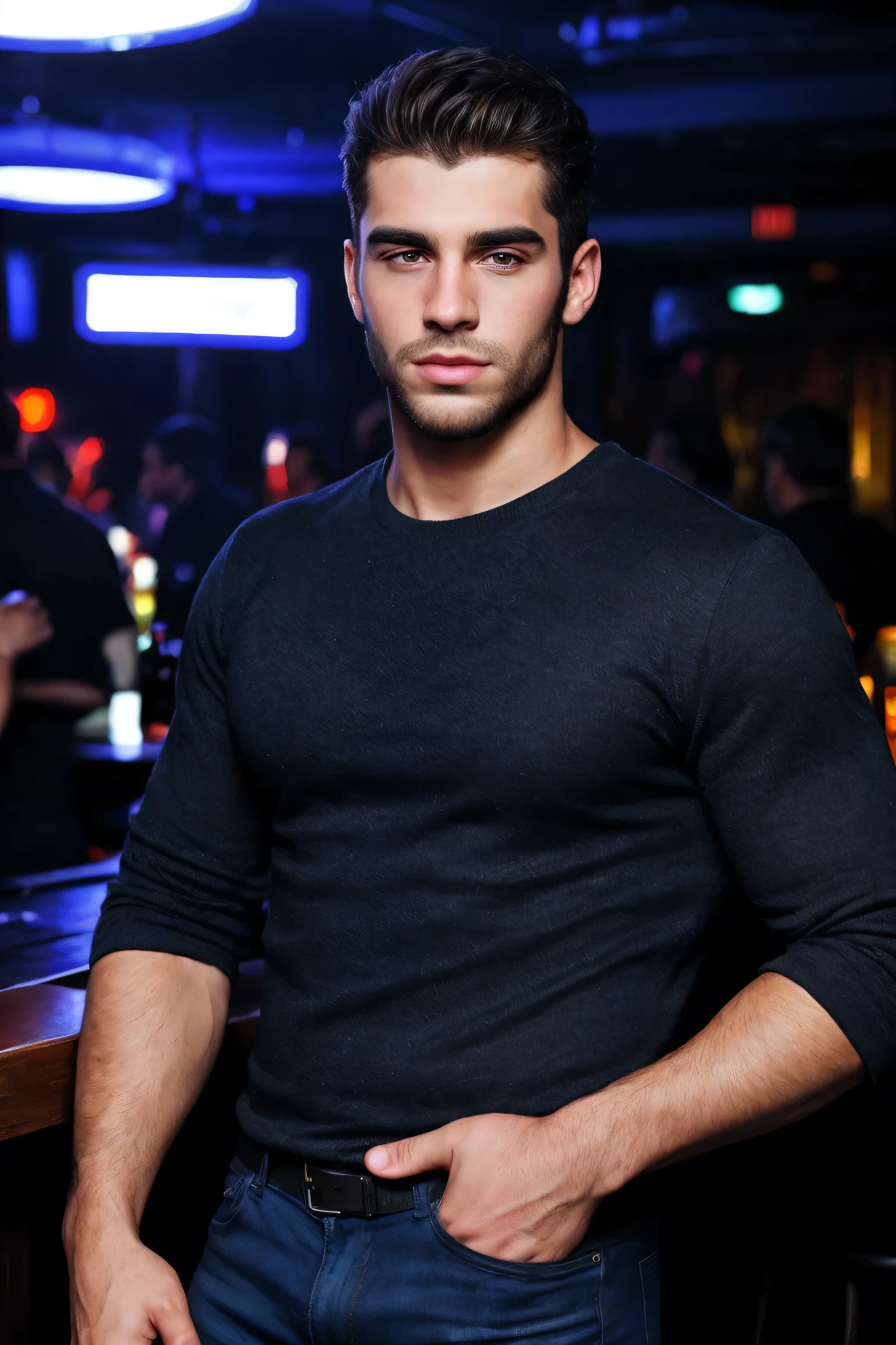 realistic , portrait , Handsome men , nightlife, nightclub
